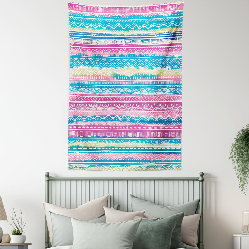 Watercolor Aztec Stripes Tapestry