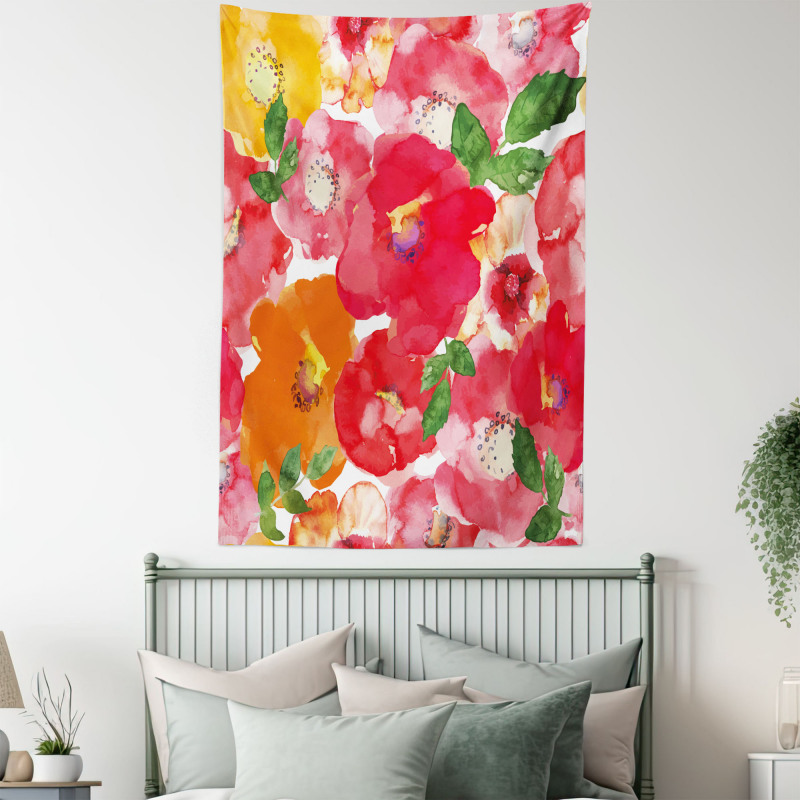 Watercolor Style Floral Tapestry