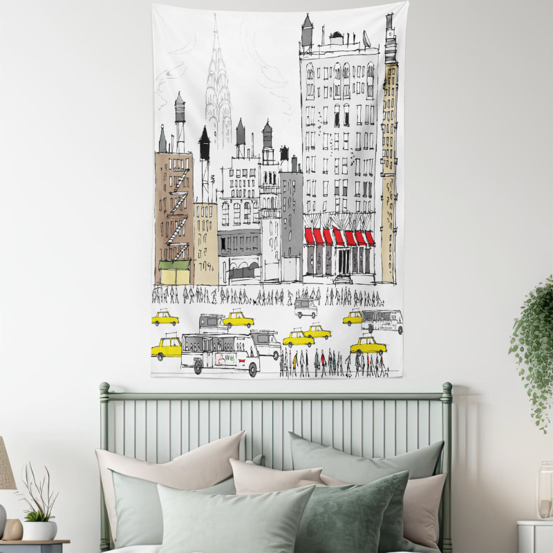 Busy City Traffic Jam Tapestry