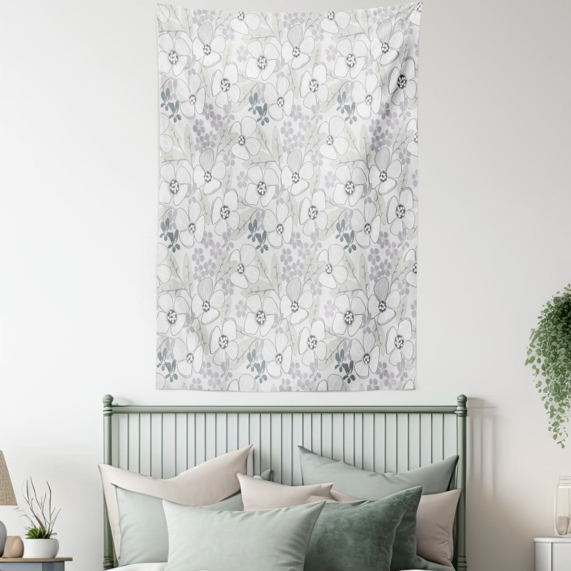 Abstract Sketchy Flowers Tapestry