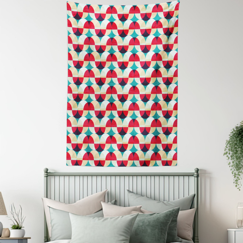 Retro Geometric Circle Tapestry