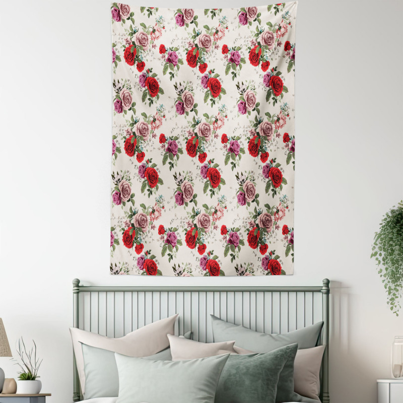Romantic Flowers Leaves Tapestry