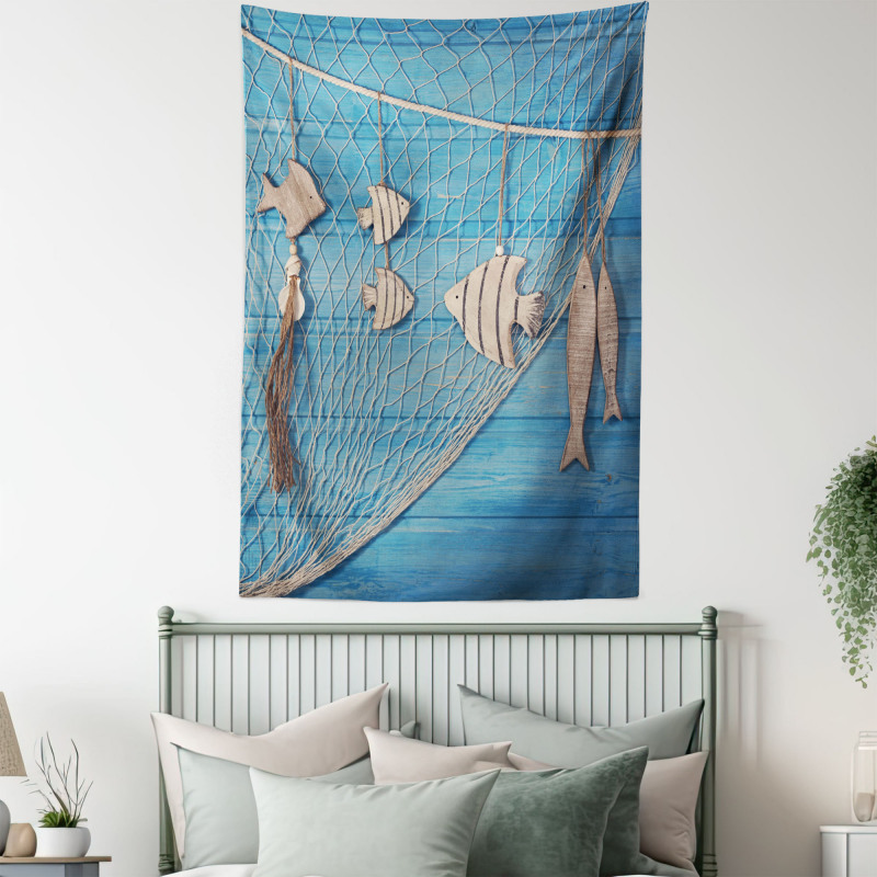 Wooden Fish Shell on Net Tapestry