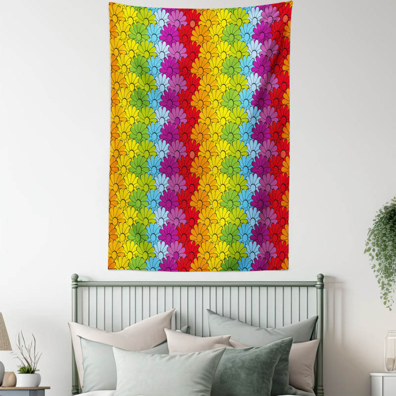 Rainbow Colored Flowers Tapestry