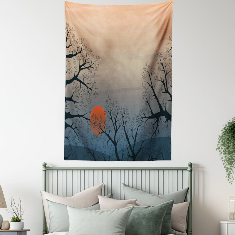 Sunrise Branches Misty Sky Tapestry