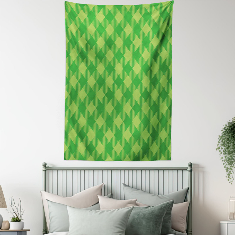 Retro Green Checkered Tapestry