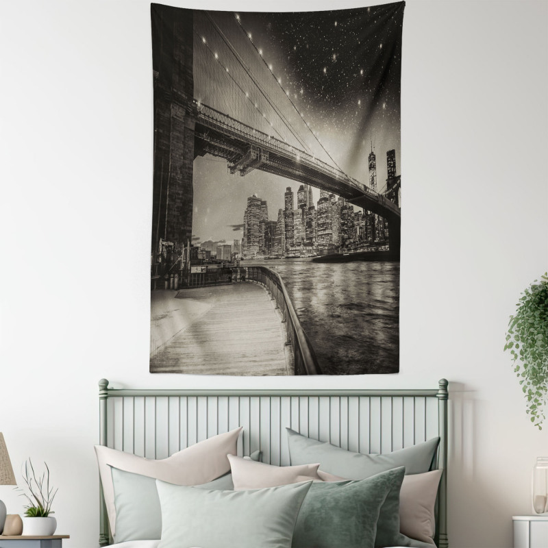 Brooklyn Bridge Night Tapestry