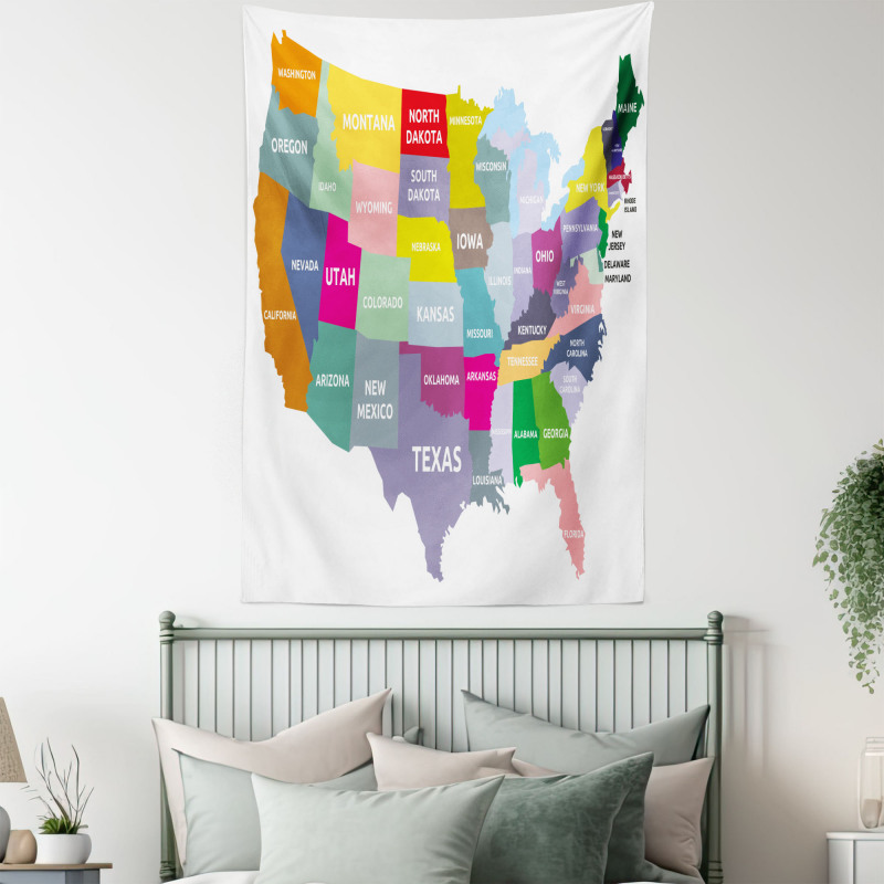 USA Map Colorful States Tapestry