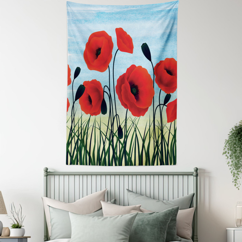 Digital Drawn Flower Tapestry