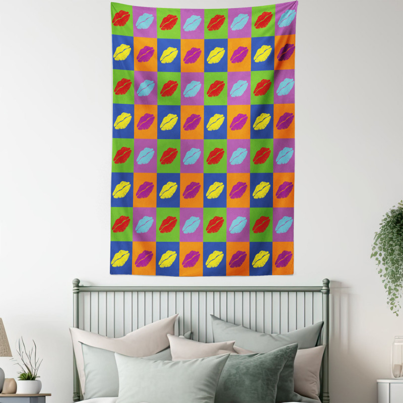 Vibrant Pop Art Kisses Tapestry