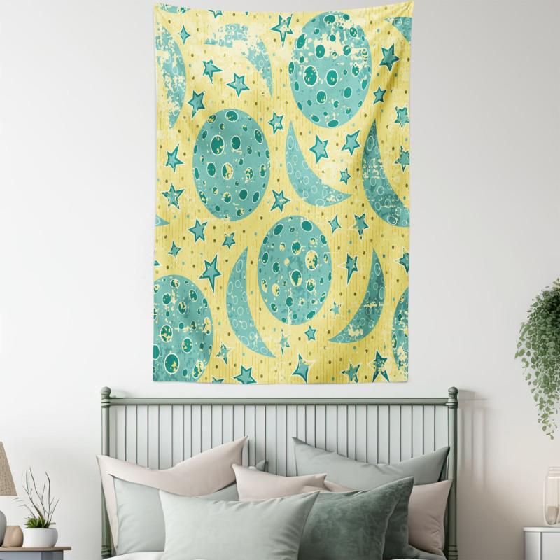 Grunge Style Moon Phases Tapestry