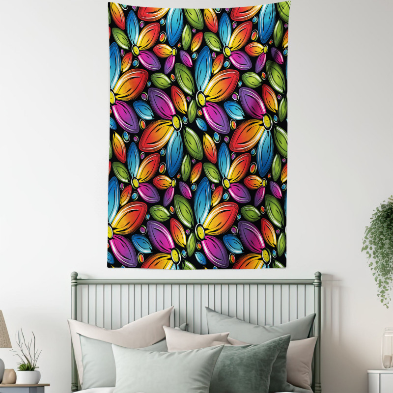 Colorful Flowers Vintage Tapestry