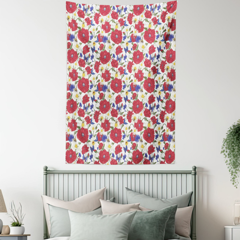 Blooming Red Poppies Tapestry