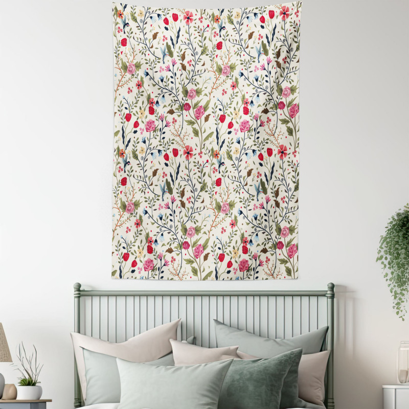 Birds Roses Polka Dots Tapestry