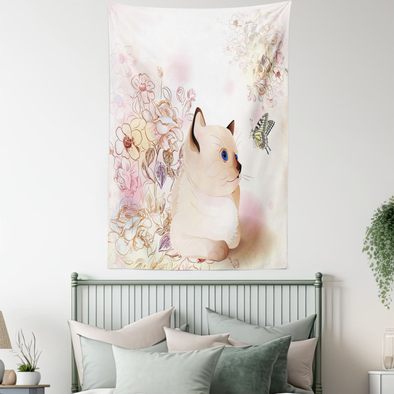 Pastel Kitty and Butterflies Tapestry