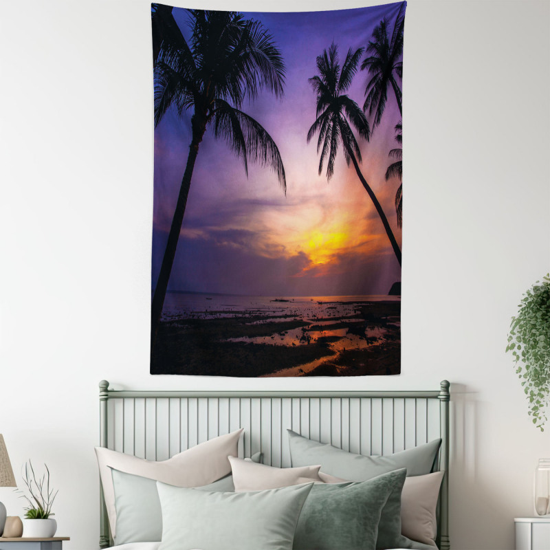 Vivid Twilight Palm Trees Tapestry