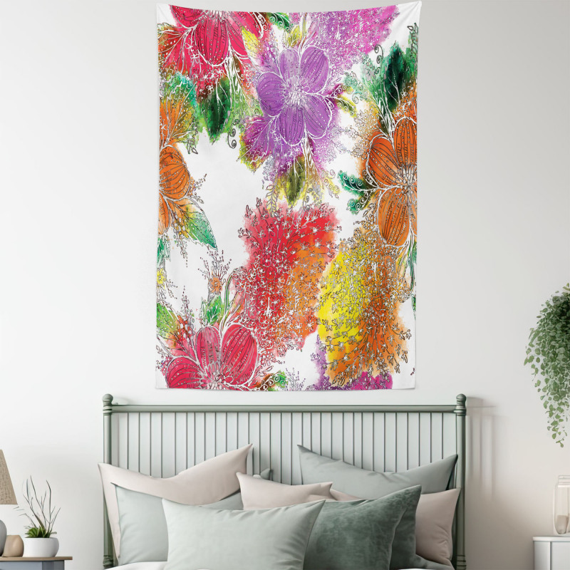 Abstract Colorful Flowers Tapestry