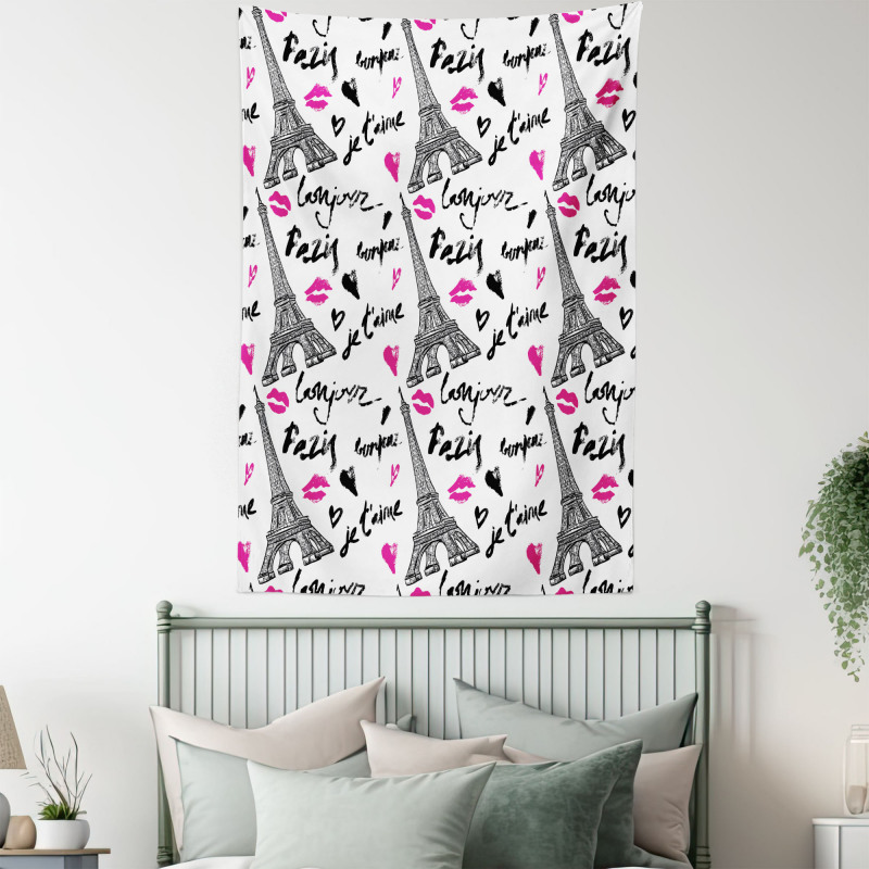 Pink Kiss Eiffel Love Tapestry