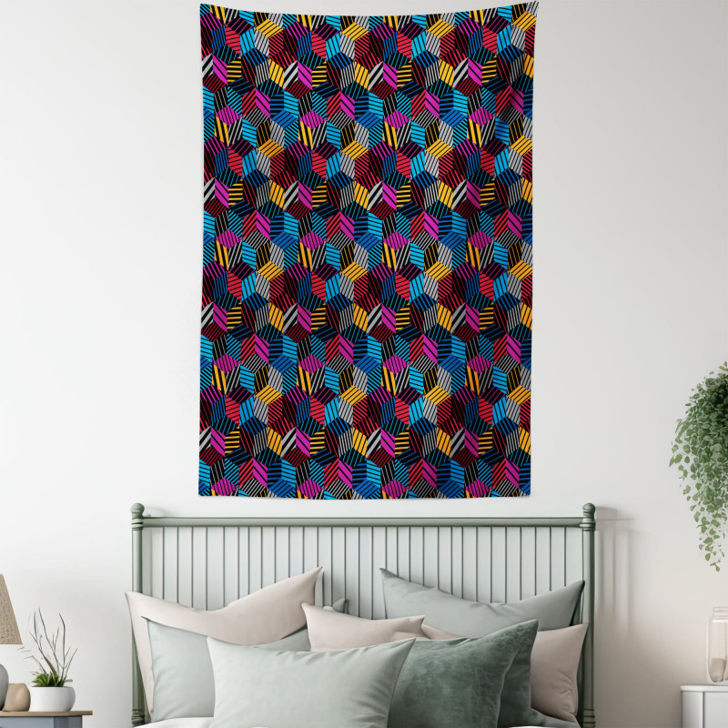 3D Cube Stripes Style Tapestry