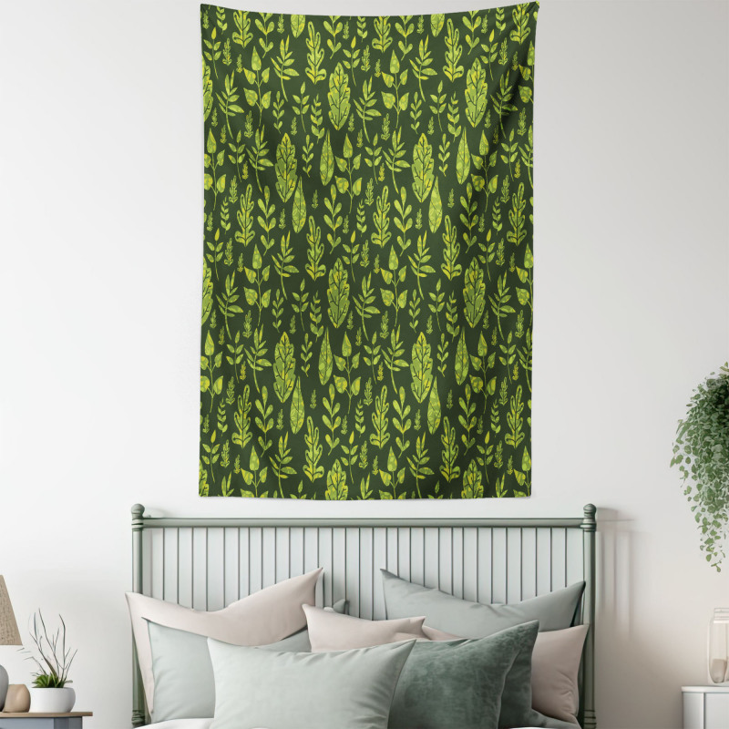 Patterned Green Leaves Tapestry