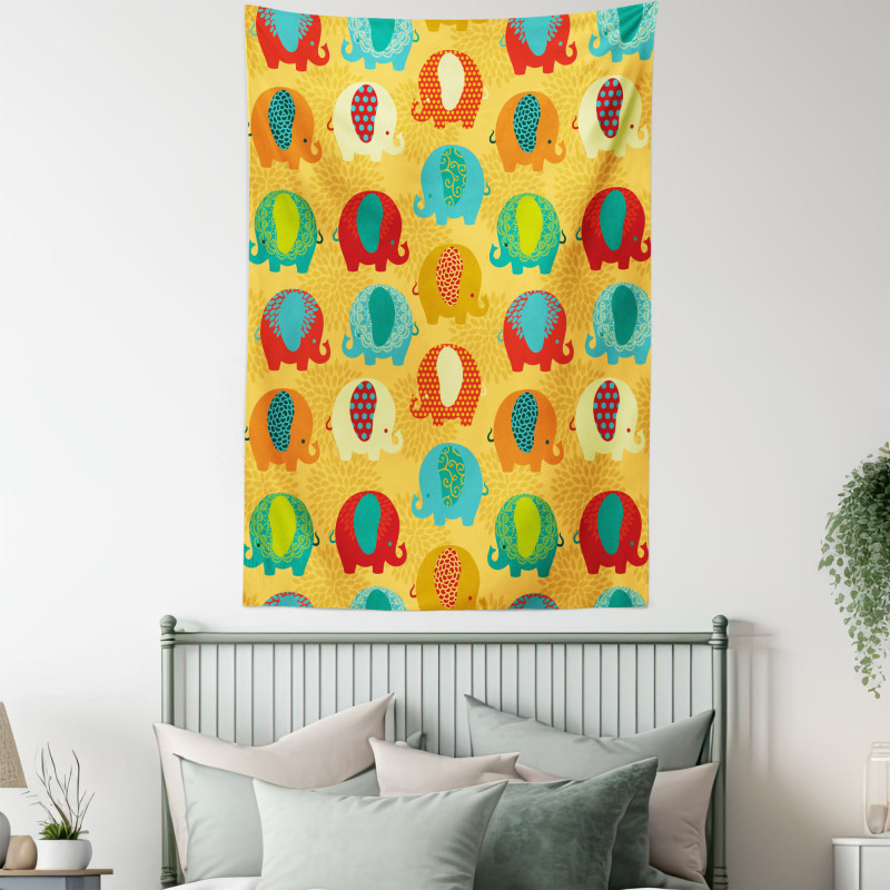 Elephants Ornaments Tapestry