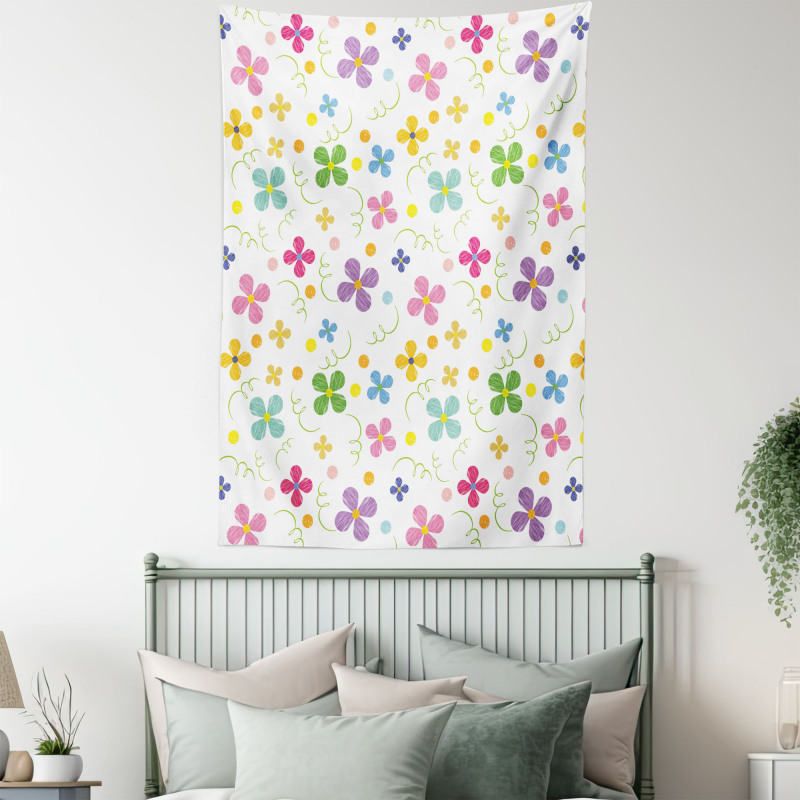 Spring Daisies Dots Sketch Tapestry
