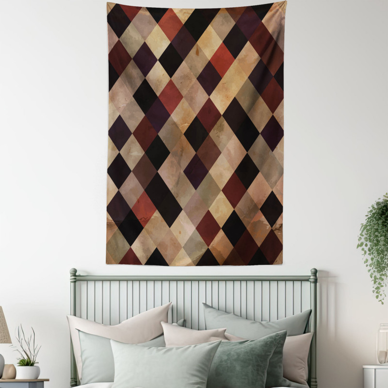 Antique Brown Toned Grid Tapestry