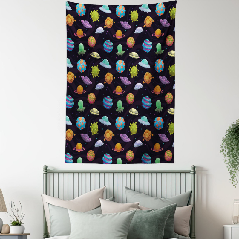 UFOs and Abstract Planet Tapestry