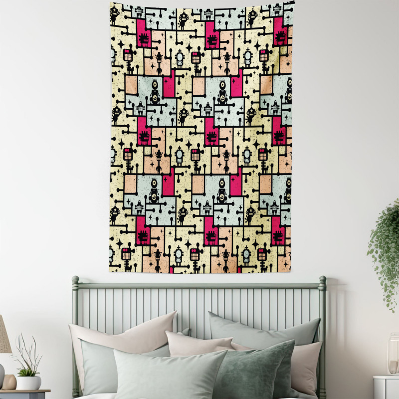 Robots on Grid Squares Tapestry