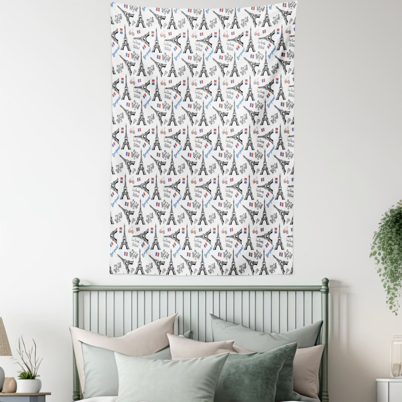 French Doodle Art Tapestry