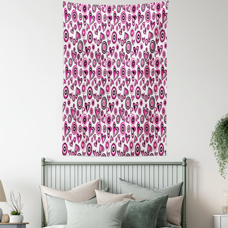 Pink Hearts and Circles Tapestry