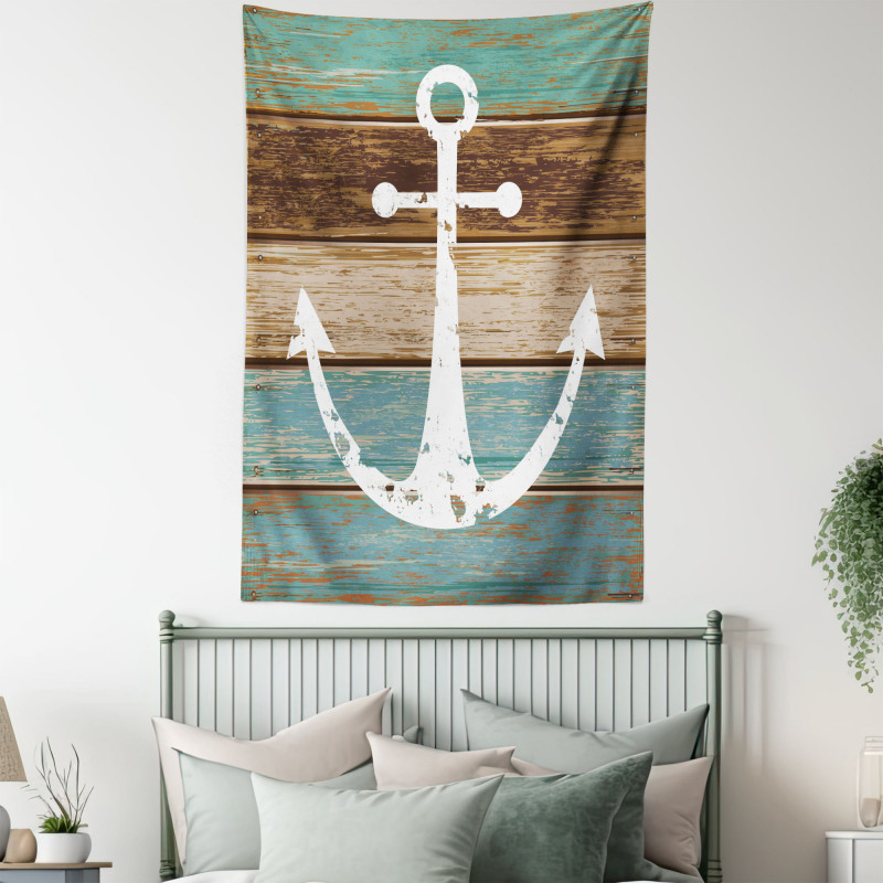 Grunge Marine Wooden Plank Tapestry