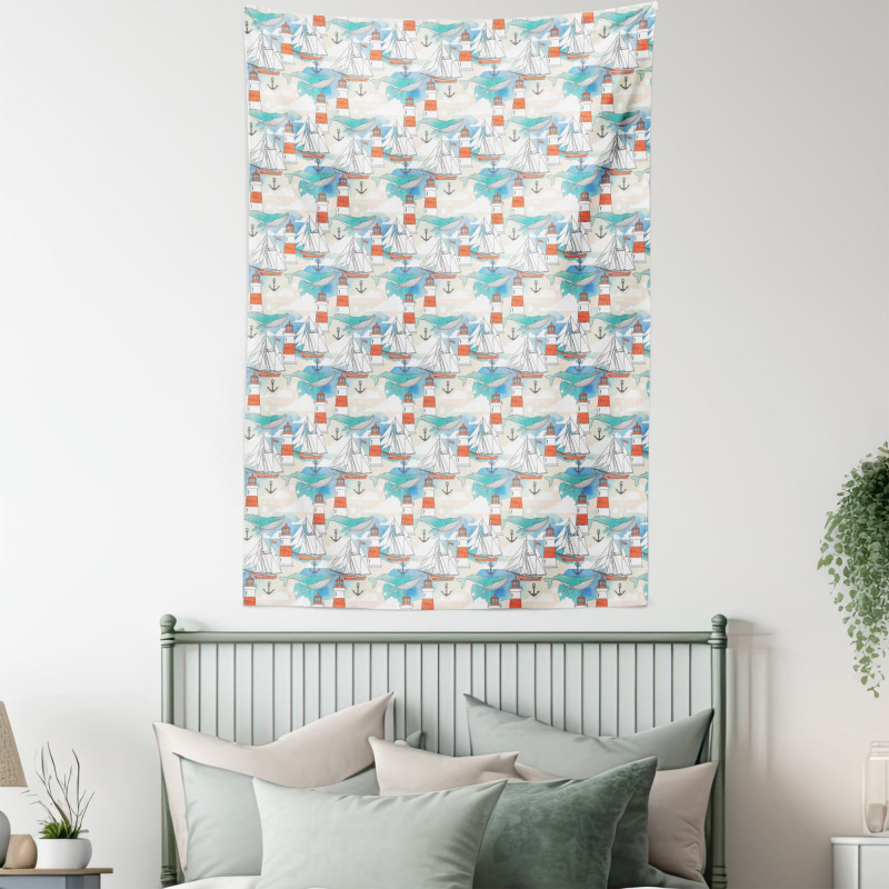 Nautical Whale Boats Tapestry