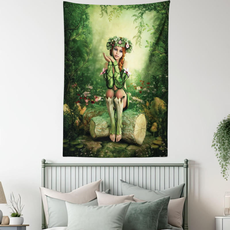 Elf Girl with Wreath Tree Tapestry