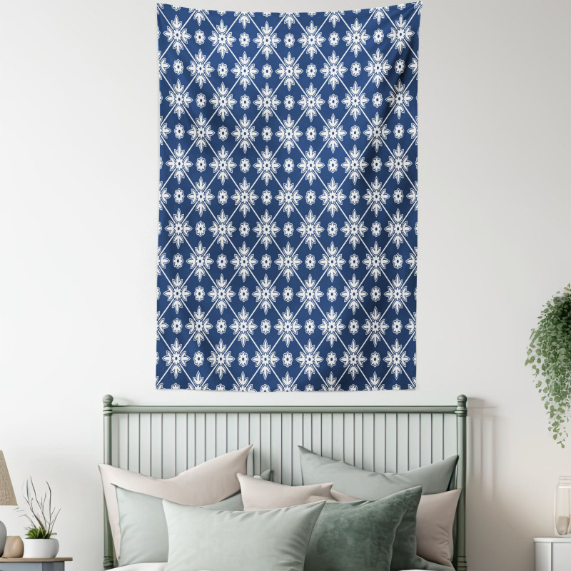 Checkered Folkloric Floral Tapestry