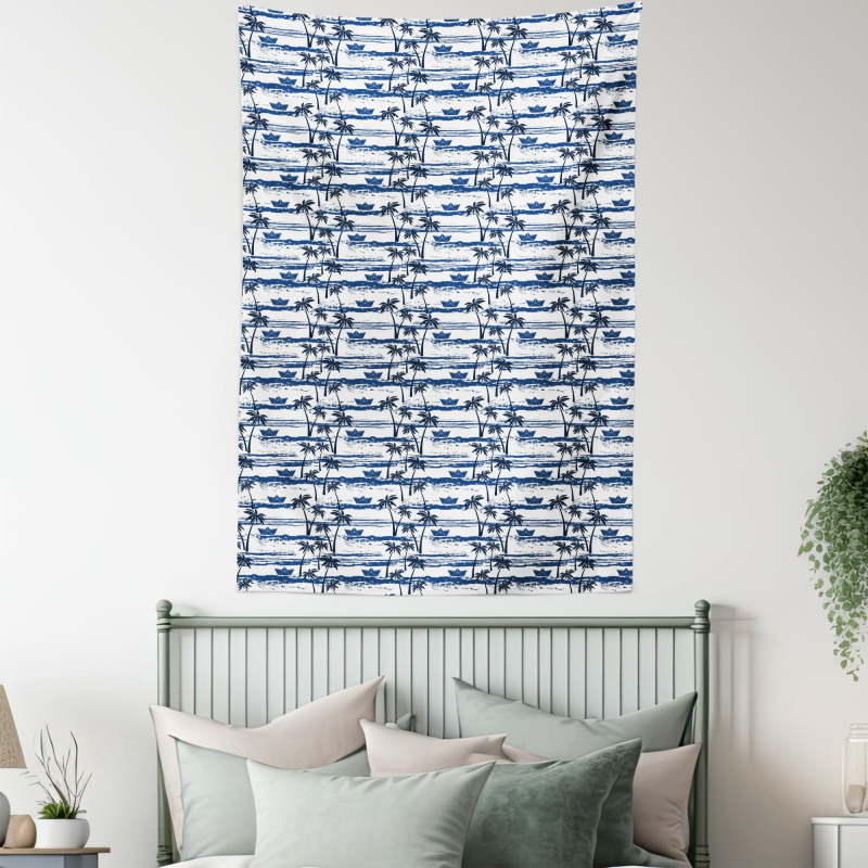 Paper Boats on Waves Tapestry
