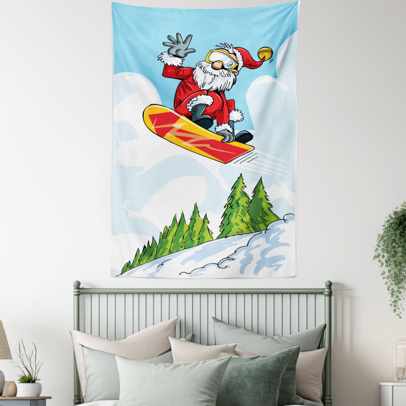 Jump on Snowboard Pines Tapestry