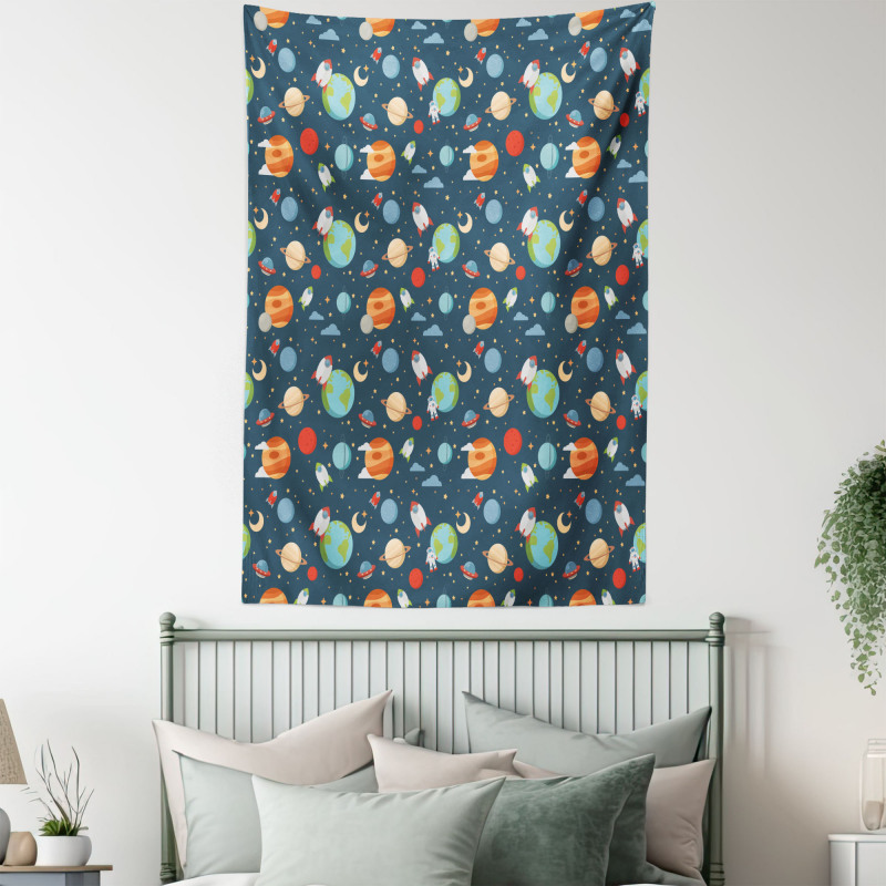 Cartoon Planets in Space Tapestry