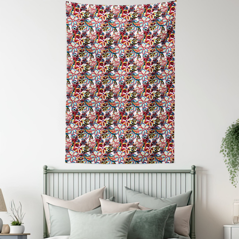 Cartoon Style Flowers Tapestry