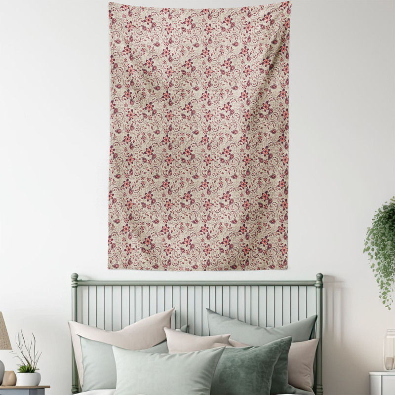 Retro Ornate Blossoms Tapestry