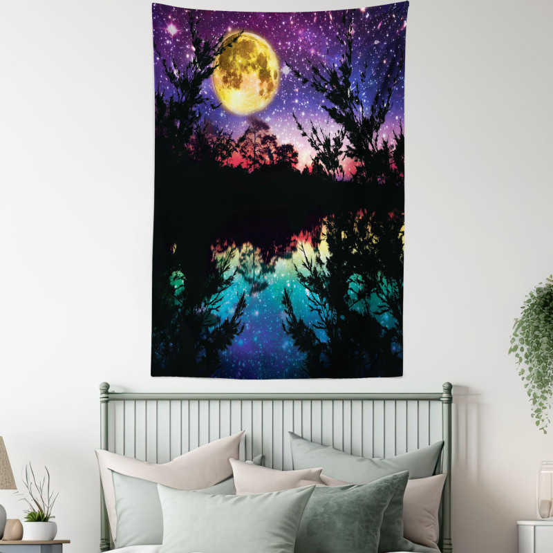Night Sky Trees Tapestry