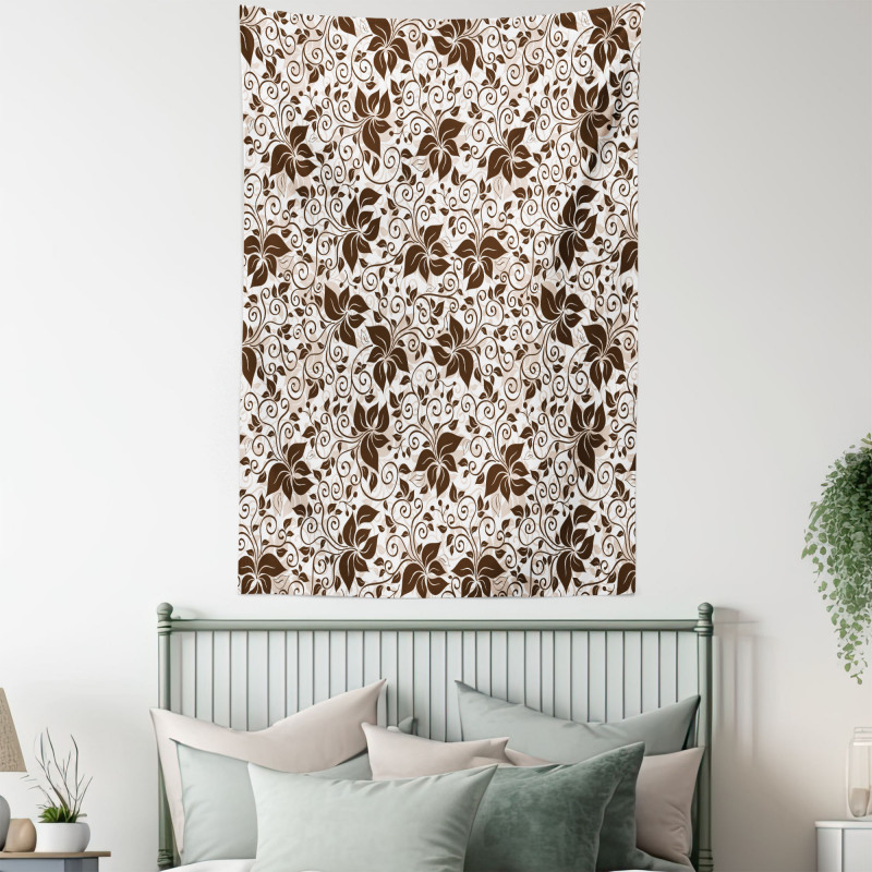 Brown Flower Leaves Tapestry