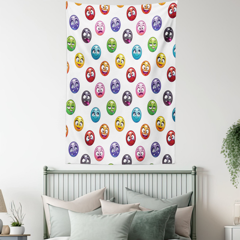Different Cartoon Faces Tapestry