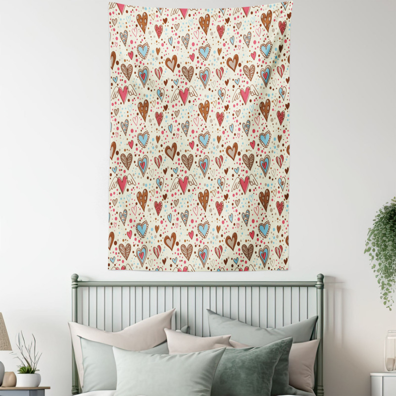 Hand Drawn Hearts Tapestry