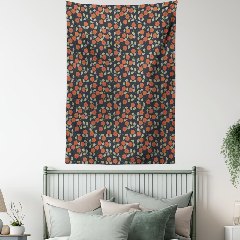 Flower Dark Toned Dots Tapestry