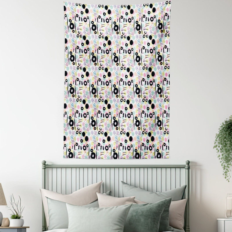 Colorful Dots Scribbles Tapestry