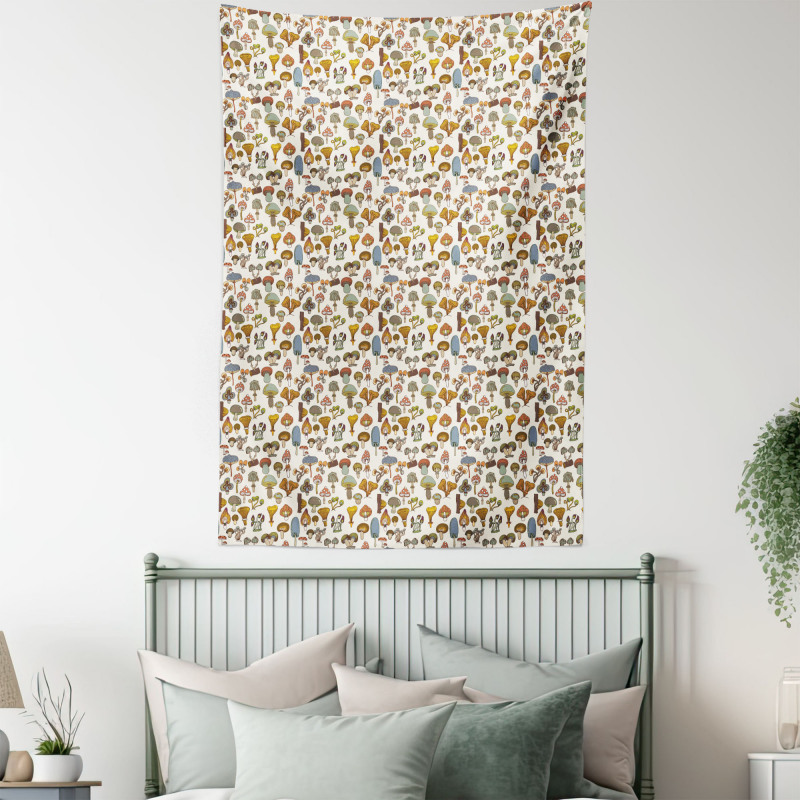 Cartoon Fungi Pattern Tapestry