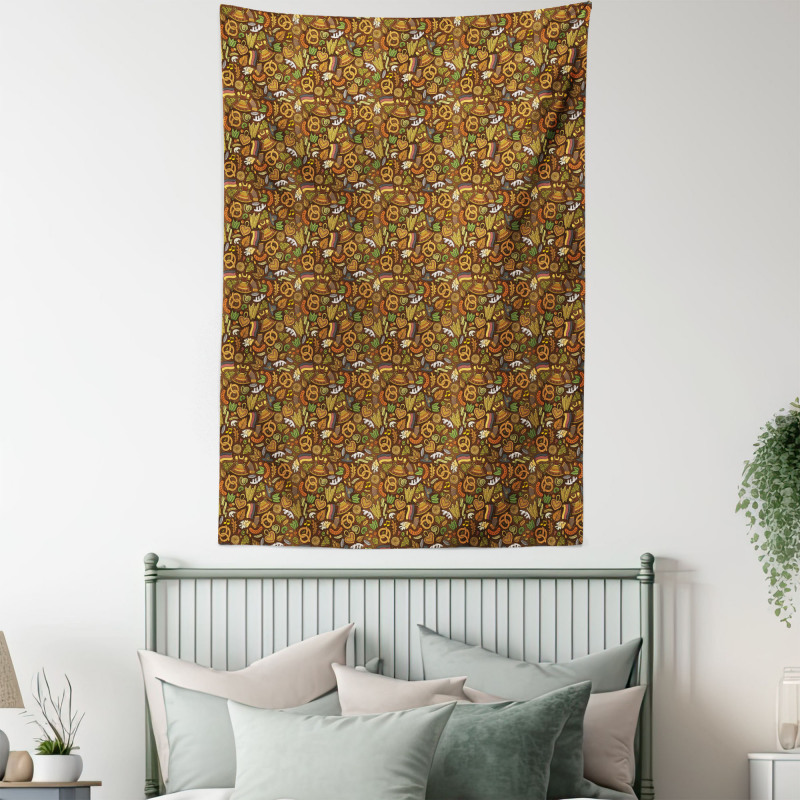 Hops and Pretzels Hand Drawn Tapestry