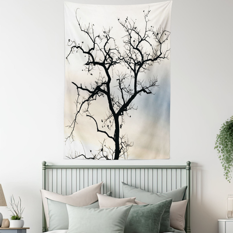 Black Fall Tree Silhouette Tapestry