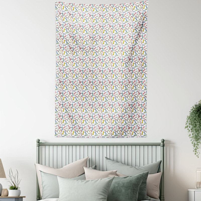 Colorful Bowties Doodle Tapestry
